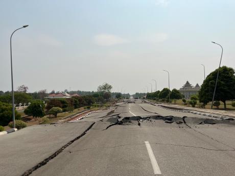 Road damage in Myanmar's capital